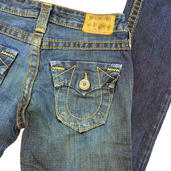 True Religion 80ties Vintage Jeans Sz 26 Women Patch Pockets Leather Tag Bootcu - Picture 1 of 15